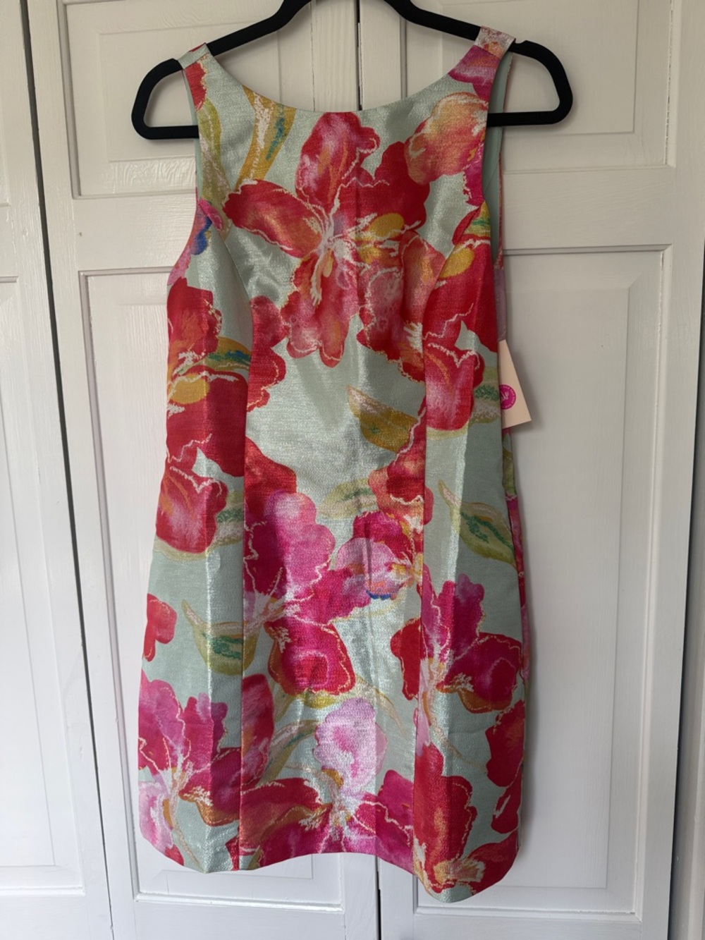 Floral Shift Dress in Mint and Fuchsia